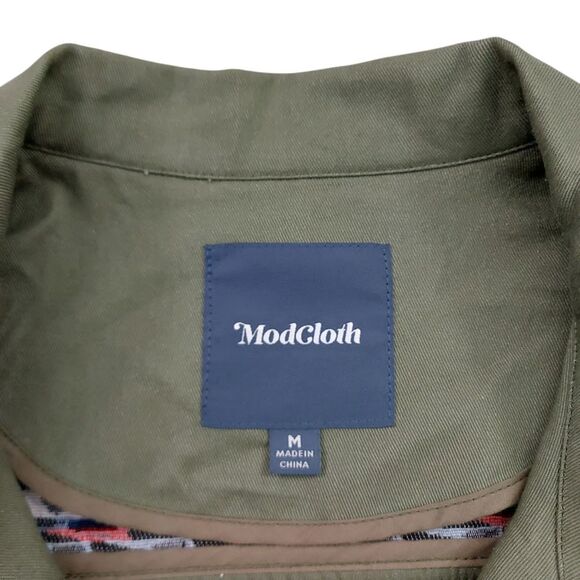 ModCloth Jacket Womens Medium Green Aztec Embroidered Front Button Twill Cotton - Picture 9 of 12